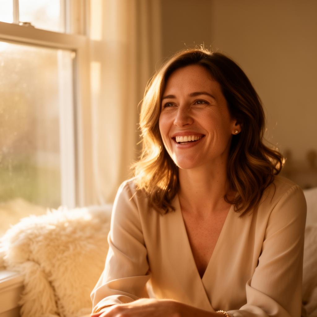Woman in warm interior light
